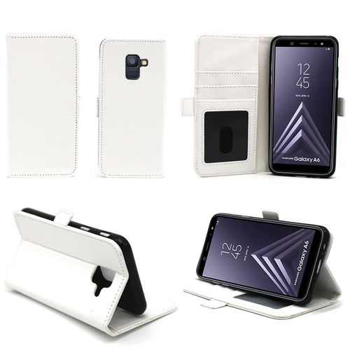 Samsung Galaxy A6 2018 4g : Etui Luxe Blanc Portefeuille Cuir Style Avec Porte Cartes - Housse Coque De Protection Smartphone Galaxy A6 - Accessoires Pochette Case Xeptio