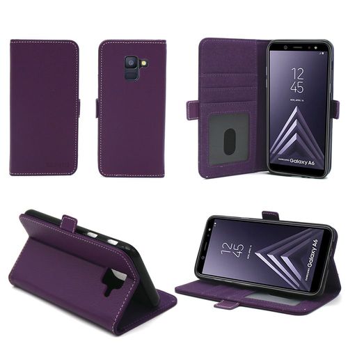 Samsung Galaxy A6 2018 4g : Etui Luxe Violet Portefeuille Cuir Style Avec Porte Cartes - Housse Coque De Protection Smartphone Galaxy A6 - Accessoires Pochette Case Xeptio