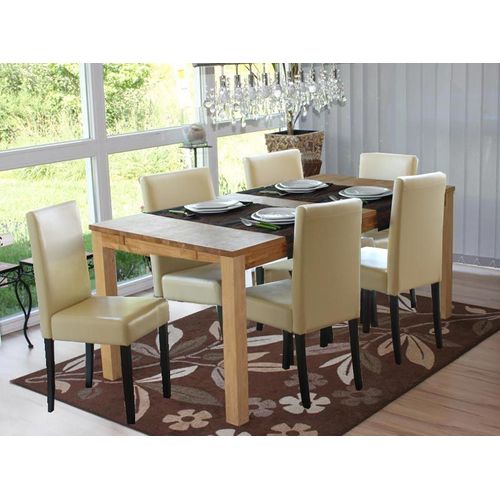 Lot De 6 Chaises De Séjour Littau   Simili-Cuir, Crème, Pieds Foncés