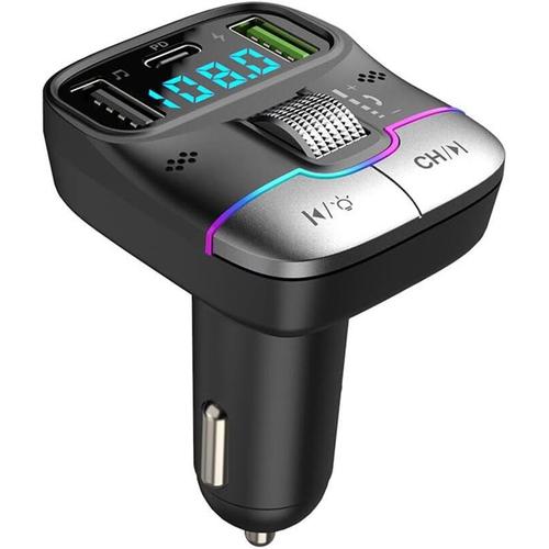 Meilleur Adaptateur Bluetooth pour kit de Voiture sans Fil avec transmetteur FM et Lecteur MP3 - Double Port de Charge USB USBPD Interne