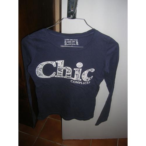 T-Shirt Complices Manches Longues Coton 36 Bleu Marine.