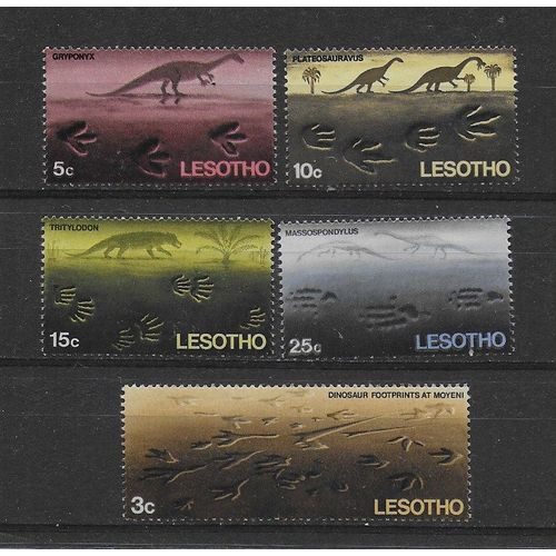 Losotho 1969 : Empreintes D'animaux Préhistoriques - Série Entière De 5 Timbres Neufs ** Cote 16 