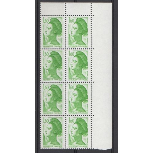 Bloc 8 Timbres France 1982 Yvert Et Tellier N°2219 Type Liberté De Gandon 1,60 Coin De Feuille Neuf**