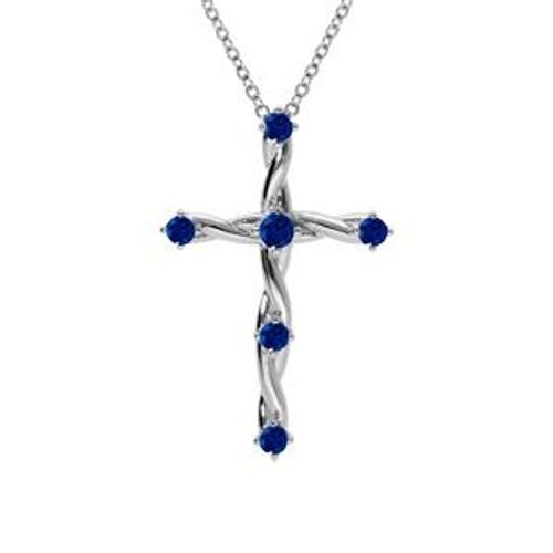 Collier Argent Rhodié Pendentif Croix Oxydes Bleu 41+3cm