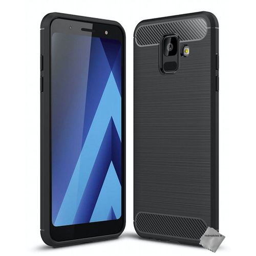 Housse Etui Coque Silicone Gel Carbone Pour Samsung Galaxy A6 (2018) + Verre Trempe - Noir