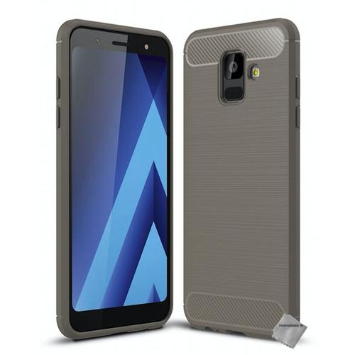 Housse Etui Coque Silicone Gel Carbone Pour Samsung Galaxy A6 (2018) + Verre Trempe - Gris