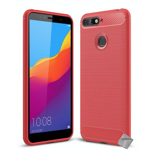 Housse Etui Coque Silicone Gel Carbone Pour Huawei Y6 (2018) + Film Ecran - Rouge