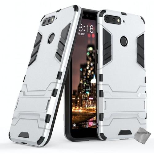 Housse Etui Coque Rigide Anti Choc Pour Huawei Y6 (2018) + Verre Trempe - Argent