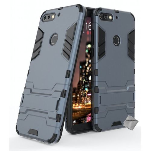 Housse Etui Coque Rigide Anti Choc Pour Huawei Y7 (2018) + Verre Trempe - Bleu Fonce