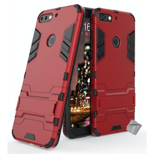 Housse Etui Coque Rigide Anti Choc Pour Huawei Y7 (2018) + Verre Trempe - Rouge