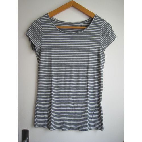 Tee Shirt Rayé Camaieu 38 Stretch Gris Blanc