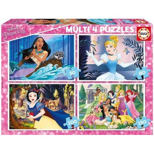 4 Puzzles Disney - Les Princesses : Blanche Neige Cendrillon Et Pocahontas 50 - 80 - 100 - 150 Pieces