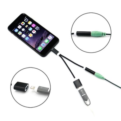 C¶Ble Adaptateur Jack Lightning 2 En 1 Prise Audio Chargeur Noir Iphone 7 8 Plus X