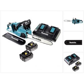 Makita DUC 353 Brushless Li-Ion Tronçonneuse sans fil 2 x 18 V = 36 V + 2x Batteries BL 1850 5,0 Ah + Chargeur double DC18RD