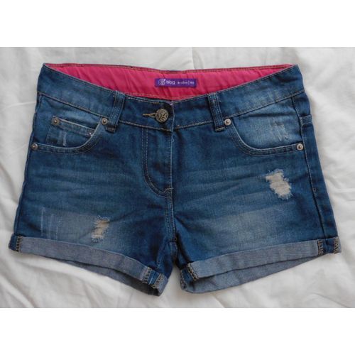 Short En Jean Bleu Déchiré Et Délavé. Gémo. Coton. Taille 14 Ans