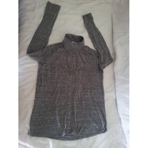 Chemise Liquette Col & Manches Longues Gris Chiné Promod Fermeture Devant Par 9 Boutons