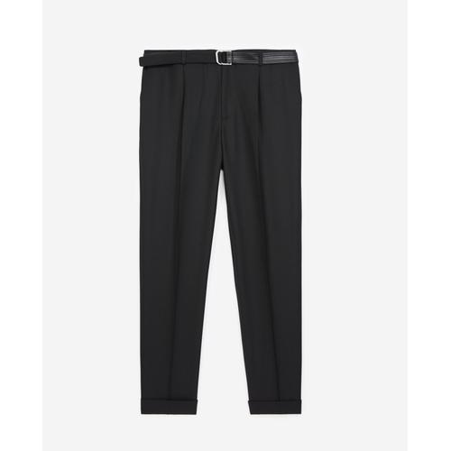 Pantalon Costume Laine Noir Ceinturé - 50