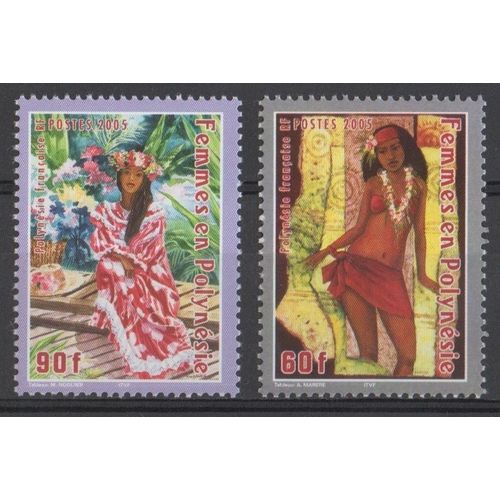Lot 2 Timbres France Polynésie Française 2005 Yvert Et Tellier N°740 741 Femmes En Polynésie Neufs** Sans Traces De Charnière