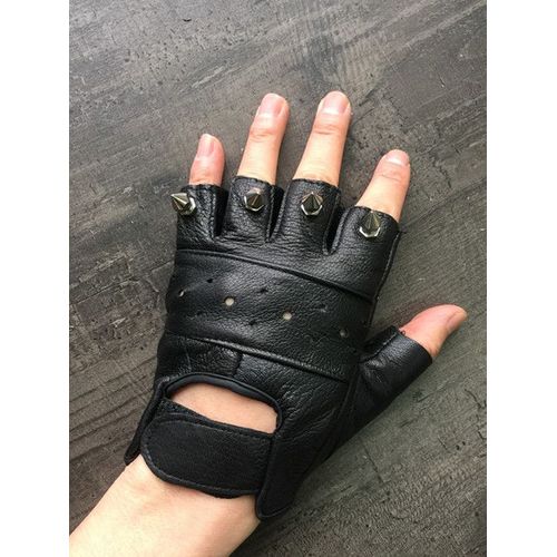 Paire Gants Mitaines Cuir Solide Clou Métal Pics Force Motard Airsoft Chasse Vélo Sport Gothique Rock Biker Punk