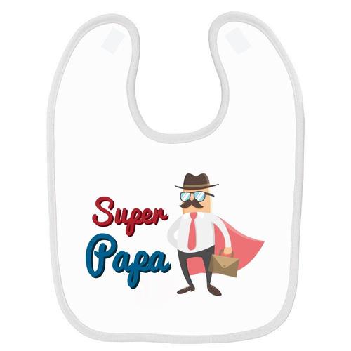 Bavoir Bébé Imprimé Super Papa Blanc