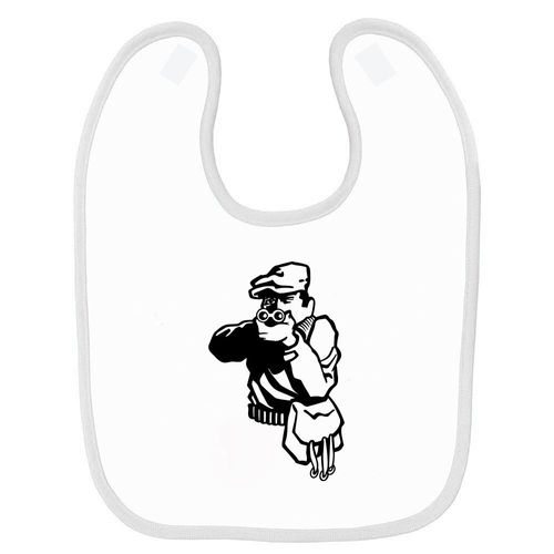 Bavoir Bébé Imprimé Ch35 Chasseur Sifflet Fusil Blanc