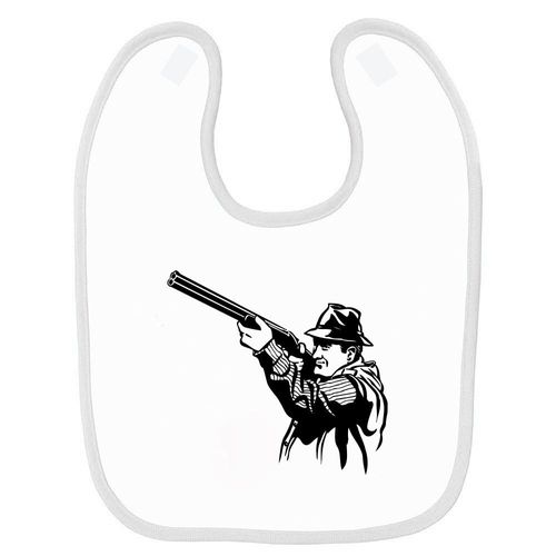 Bavoir Bébé Imprimé Ch18 Chasseur Fusil Blanc
