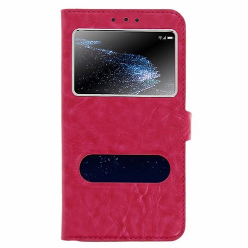 Etui Folio De Marque Mocca Double Fenetres Pour Wiko Upulse De Couleur Rose