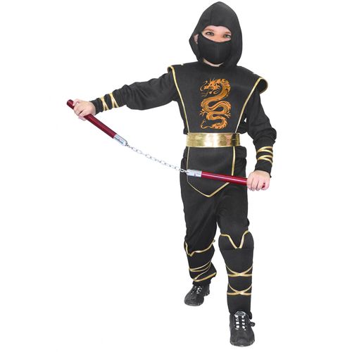 Déguisement Ninja Noir Et Doré Garçon - Taille: S 4-6 Ans (110-120 Cm)