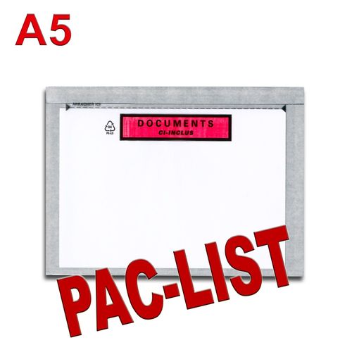 500 Pochettes "Documents Ci-Inclus" Pac-List" A5