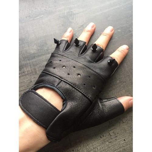 Paire Gants Mitaines Cuir Solide Clou Métal Pics Force Motard Airsoft Chasse Vélo Sport Gothique Rock Biker Punk