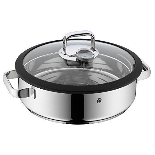 Wmf Vitalis Cuiseur Vapeur Rond 28cm Env. 5l Couvercle En Verre Avec Bord En Silicone Et Thermomètre Arome Garblech Cromargan En Acier Inoxydable Poli Induction Passe Au Lave-Vaisselle