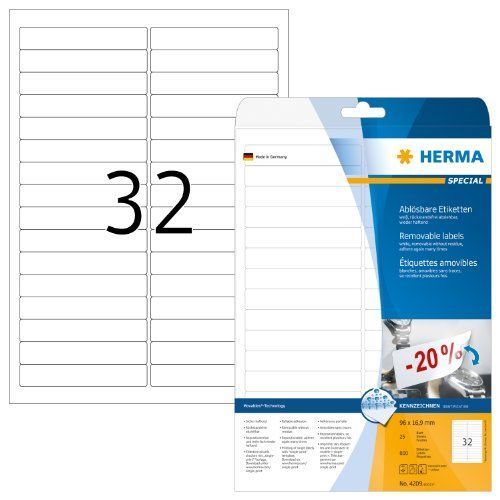 Herma 4209 Étiquettes Movables/Amovibles 96 X 16,9 A4 Blanc