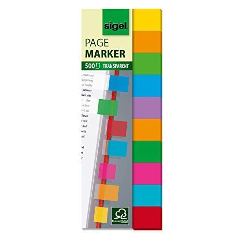 Sigel Hn684 Marque-Pages Adhésifs En Papier Film Transparent, 500 Feuilles De 4,4 X 1,25 Cm, 9 Couleurs