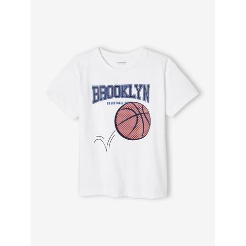 T-Shirt Motif Basket Détails En Relief Garçon Écru