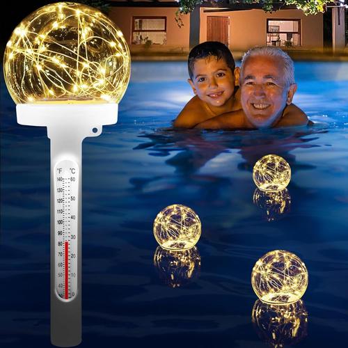 Thermomètre Piscine Flottante - AQSACOKIYA - Thermomètre de Piscine Solaire avec Lumière - Thermomètre de Spa Facile à Lire la Nuit