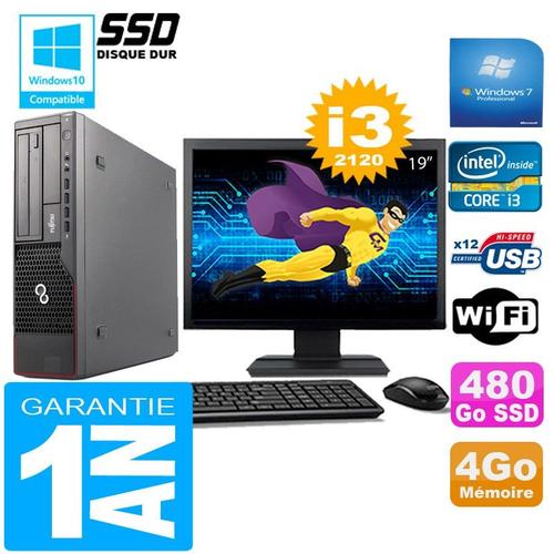 PC Fujitsu Esprimo E700 E90+ SFF I3-2120 4Go Disque 480 Go SSD Wifi W7 Ecran 19"