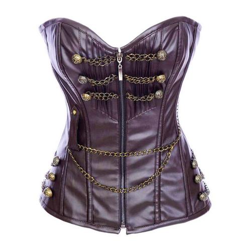 Corset Marron Avec Chaînes, Boutons Et Zip T 40/42