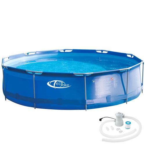 TECTAKE Piscine Hors Sol Tubulaire Ronde en Kit Structure Acier Pompe Filtration incluse ?3,6 m x 0,76 m