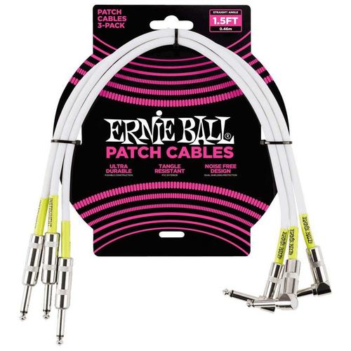 Ernie Ball 6056 - 3 câbles patchs droits-coudés blancs - 46cm