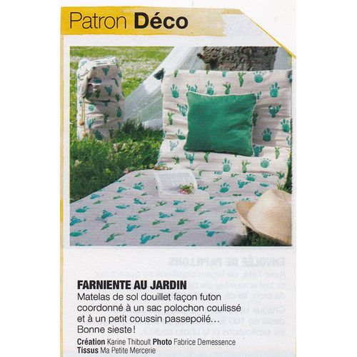 Patron Couture Décoration Modes Et Travaux N°410811 : Farniente Au Jardin : Matelas De Jardin, Son Coussin Et Son Sac.