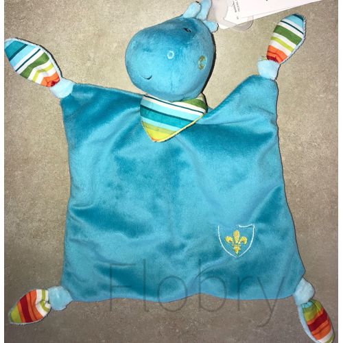 Doudou Dragon Dinosaure Bleu Turquoise Embleme Fleur De Lys Royal Peluche Jouet Bebe Babyclub