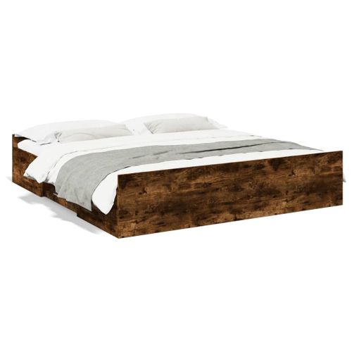 Vidaxl Cadre De Lit Avec Tiroirs Sans Matelas Chêne Fumé 200x200 Cm