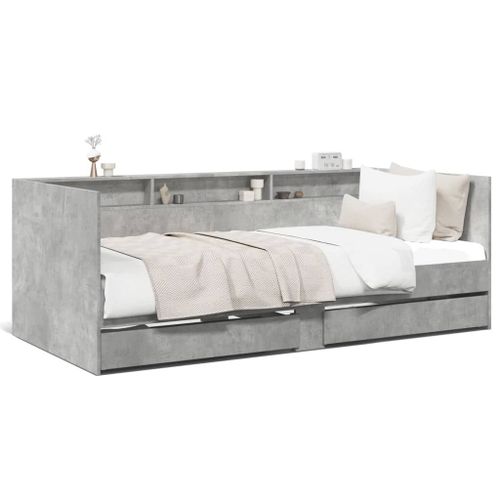 Vidaxl Lit De Jour Avec Tiroirs Sans Matelas Gris Béton 90x190 Cm