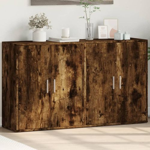 Vidaxl Buffets 2 Pcs Chêne Fumé 60x31x70 Cm Bois D'ingénierie
