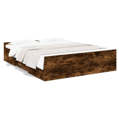 Vidaxl Cadre De Lit Avec Tiroirs Sans Matelas Chêne Fumé 160x200 Cm
