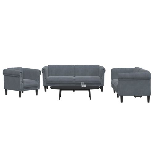 Vidaxl Ensemble De Canapés 3 Pcs Gris Foncé Velours