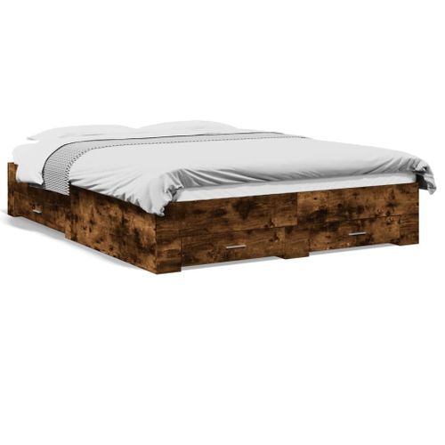 Vidaxl Cadre De Lit Avec Tiroirs Sans Matelas Chêne Fumé 150x200 Cm