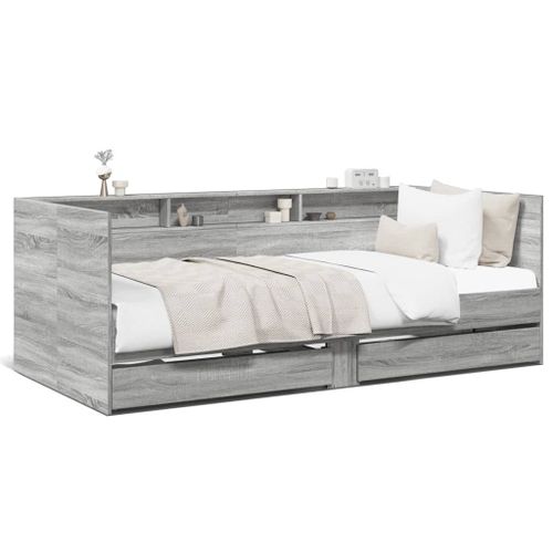 Vidaxl Lit De Jour Et Tiroirs Sonoma Gris 90x190 Cm Bois D'ingénierie