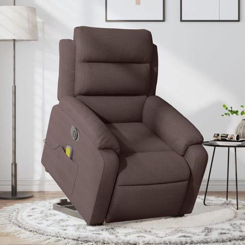 Vidaxl Fauteuil Inclinable De Massage Électrique Marron Foncé Tissu