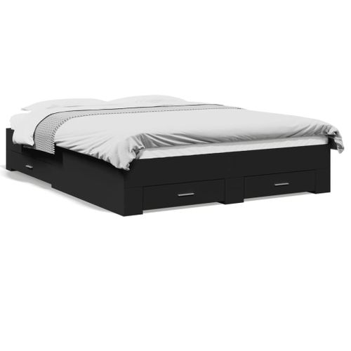 Vidaxl Cadre De Lit Avec Tiroirs Sans Matelas Noir 150x200 Cm